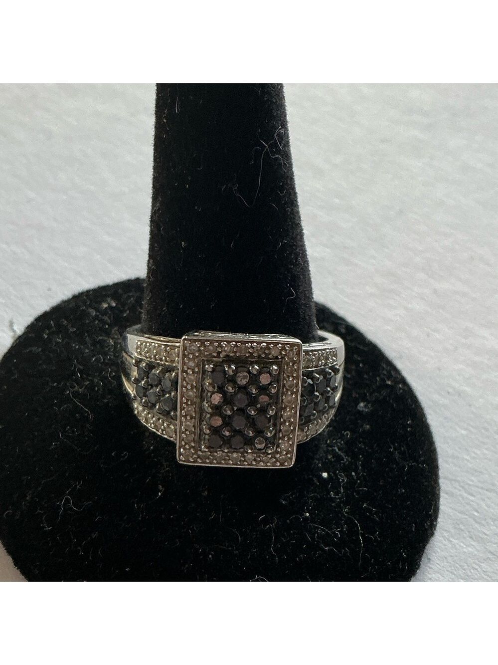 Elegant Black and White Crystal Ring with Sterling Pave Band - Picture 4 of 4